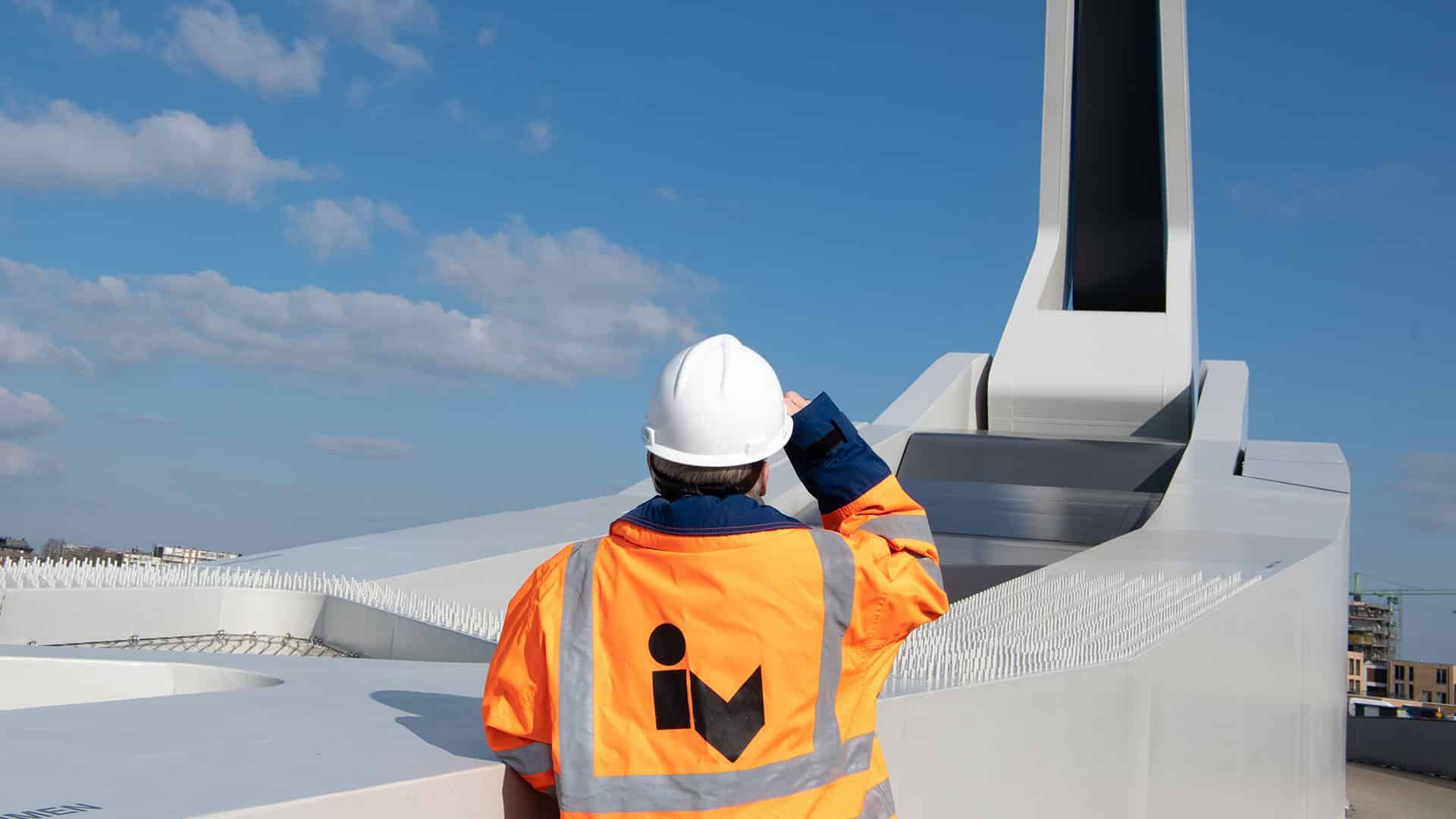 Worker with wide sky